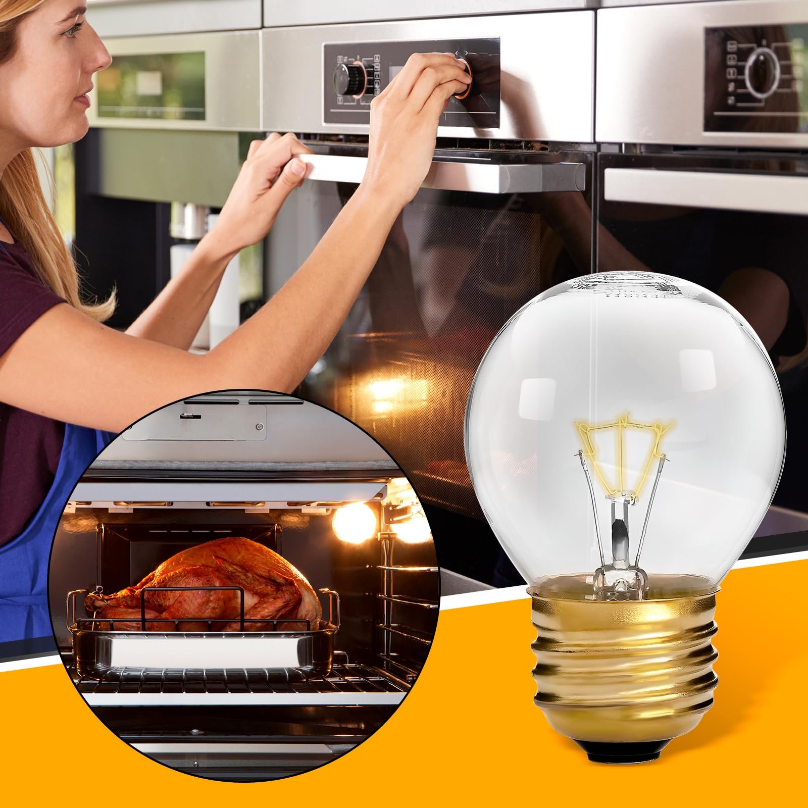 oven light bulb 40 watt appliance bulb for maytag ge kenmore whirlpool oven/stove/range hood/microwave/refrigerator, g45 e26/e27 socket, medium brass lead, high temp 4 pack